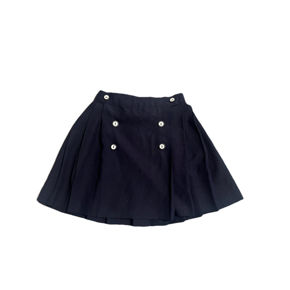 Navy Pleated Mini Skirt with Decorative Buttons